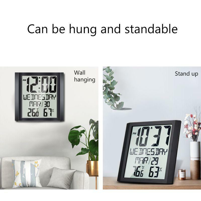 Digital Day Clock Extra Large Indoor Thermometer Hygrometer Calendar Desk & Hang