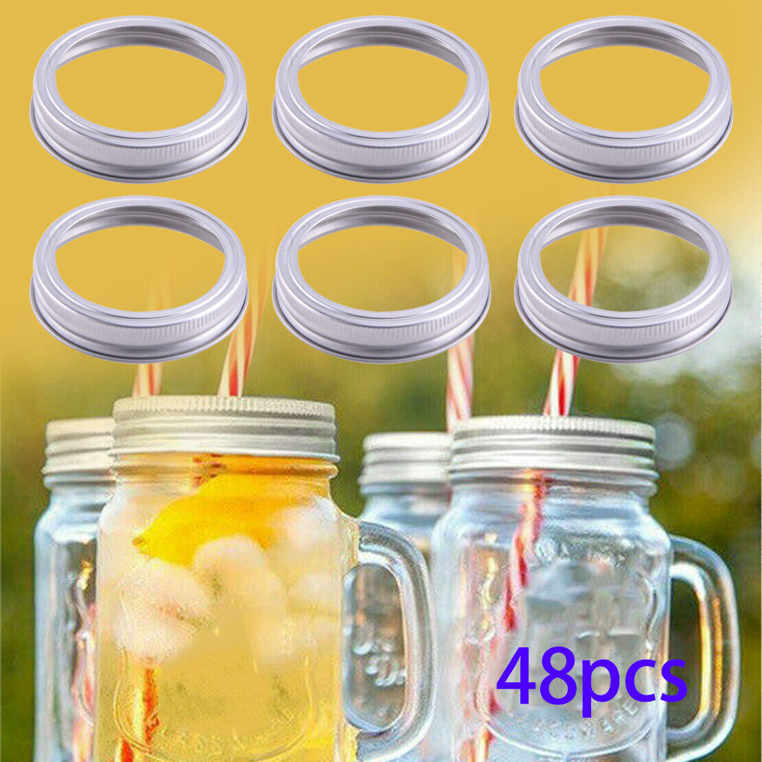 48pcs Canning Bands Wide Mouth Rings Fit for Mason Jar Can 87MM Split Type Tool