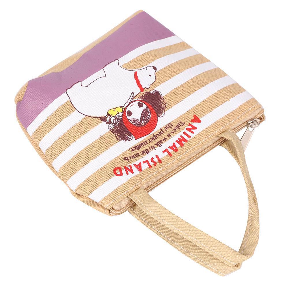 Woman Zipper Canvas Coin Purse Handbag Tote Pocket Money Bag (Polar Bear)