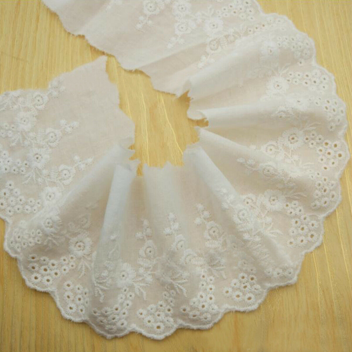 1 Yard Premium Quality White Cotton Broderie Anglaise Lace Flat or Gathered DIY