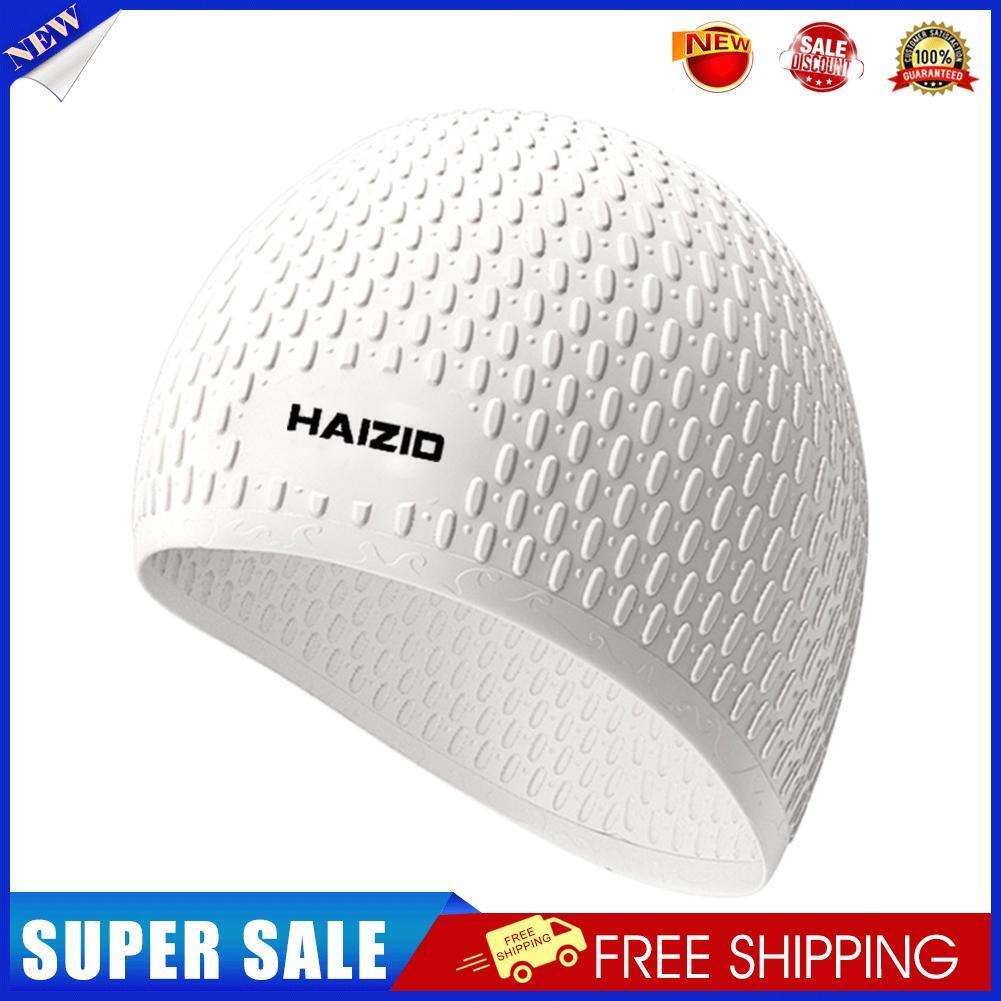 Waterproof Swimming Caps Women Men Silicone Ear Protection Swim Hat (White)