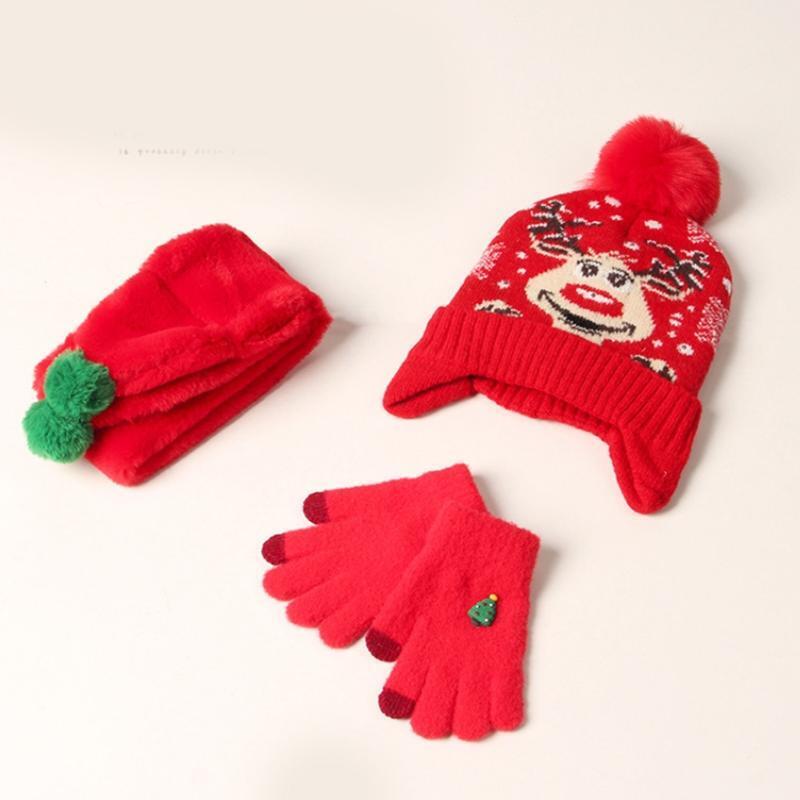 3pcs/set Led Christmas Antlers Children Hat Scarf Gloves Gift Box for Birthday