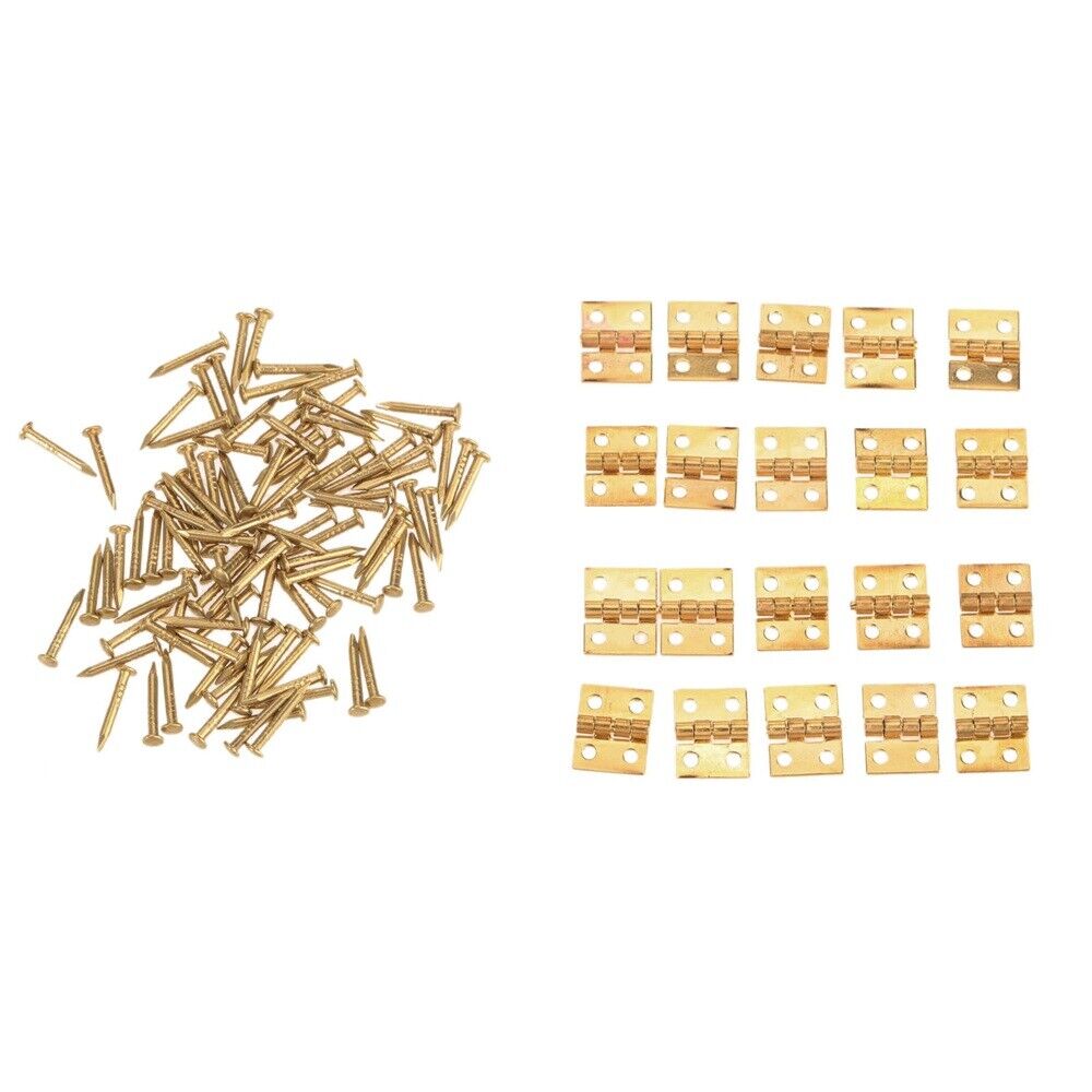 20 x Mini Brass Plated Hinges & 80 Nails Jewelry Cigar Box Hardware Decoration