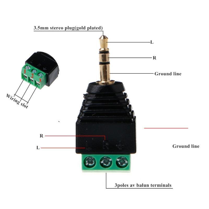 3 Pcs Video AV Balun 3.5mm 1/8" Stereo Male to AV 3 Screw Terminal Plug