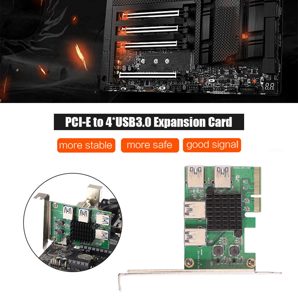 PCI Express Riser Card 1 to 4 16X PCIe Riser PCI-E 4X to 4 USB 3.0 Adapter