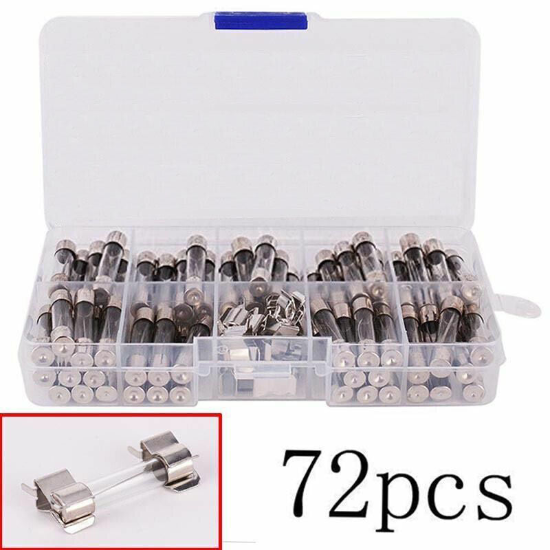 72pcs 6x30mm Glass Tube Fuse Holder Assorted Kit 0.5/1/2/3/5/10/15/20/30A set