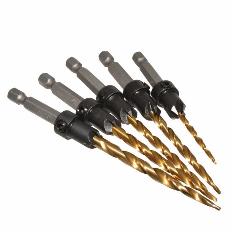 7/64" ?9/64"?11/64"?3/16"?7/32" Multifunctional Wood Countersink Drill Bit Set