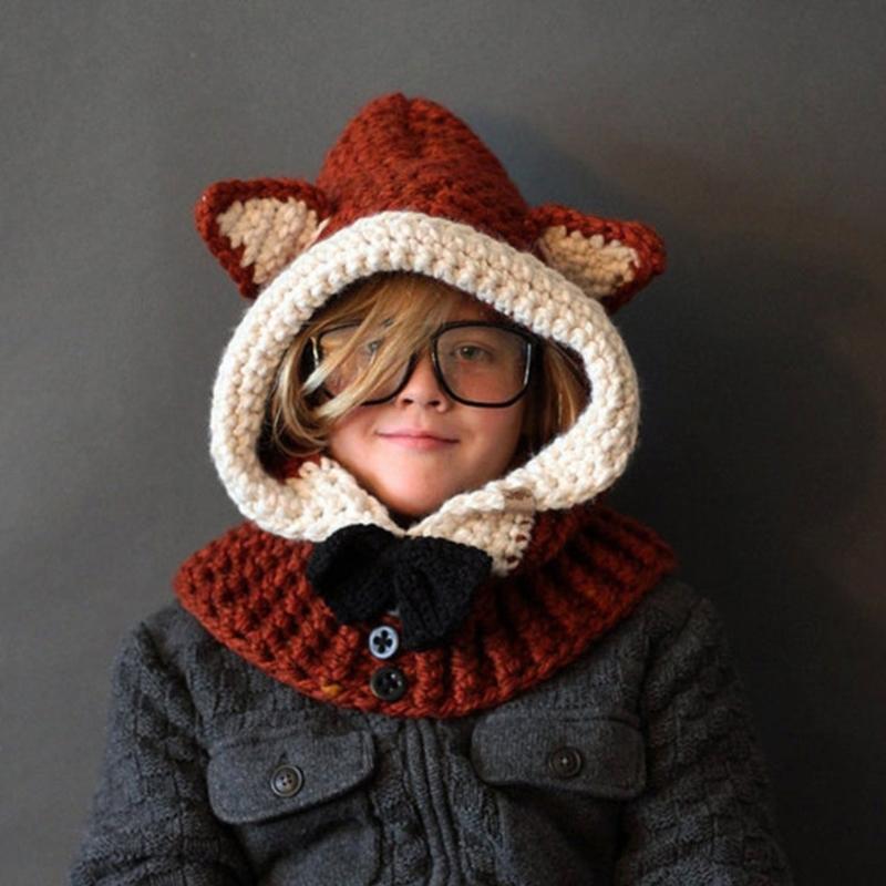 Bowknot Knitted Windproof Fox Ear Woolen Warm Casual Hat for Children Boys Girls
