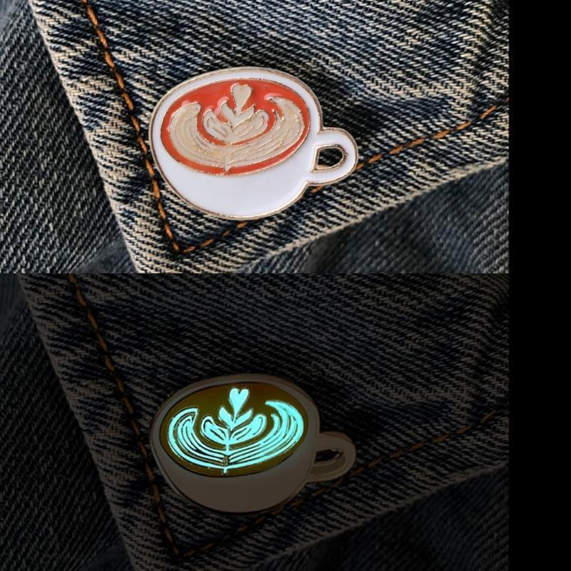 Personalized Luminous Coffee Cup Enamel Pins Badges Scarf Pins Coffee Mug Brooch