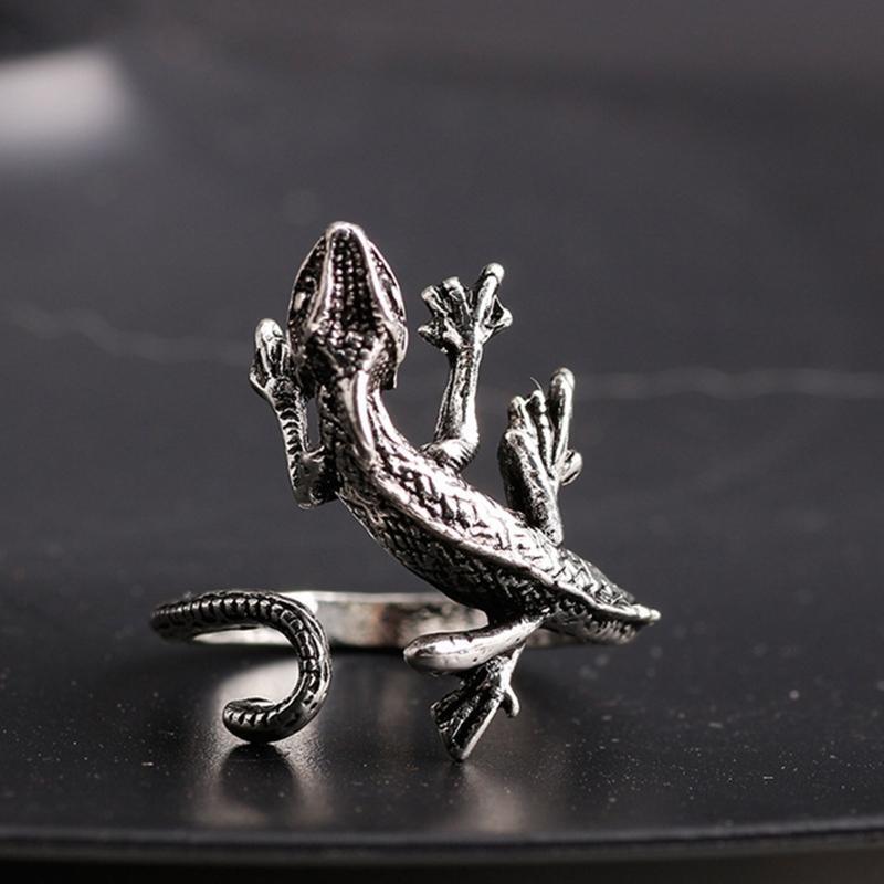 Ancient Metal Lizard Rings Men Rock Punk Biker Ring for Women Animal Jewelry