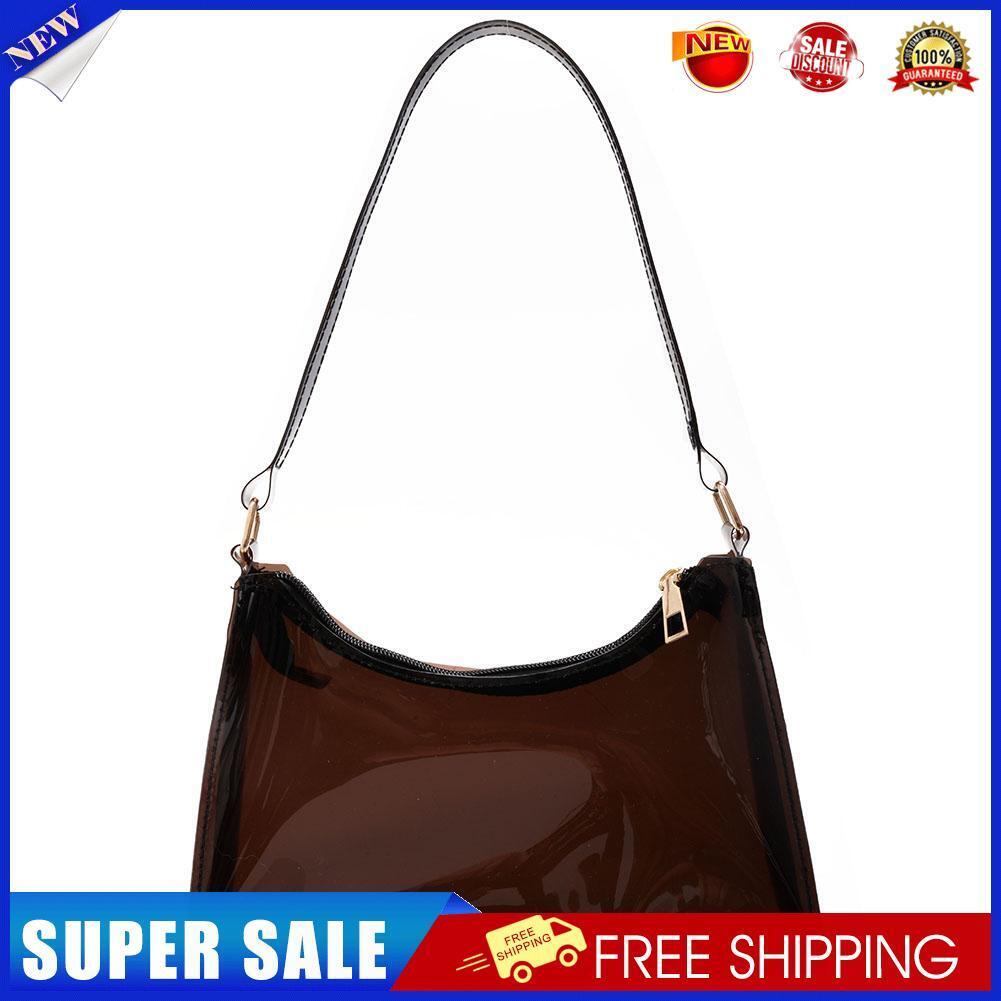 Fashion Women Clear Shoulder Underarm Hobos Bag Pure Color Handbag (Black)