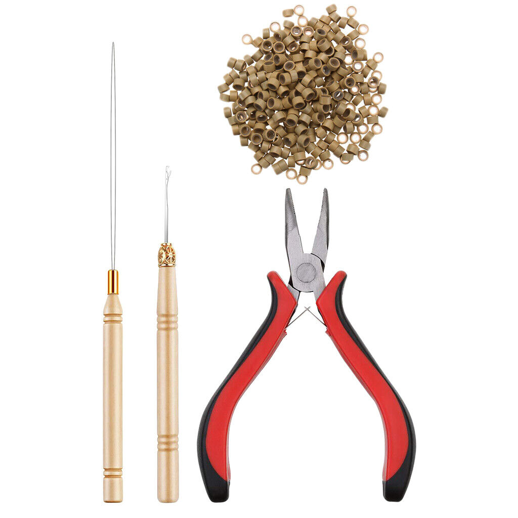 Bun extension Tool Kit, Stainless Steel Bead , 500pcs Silicone  - 7#
