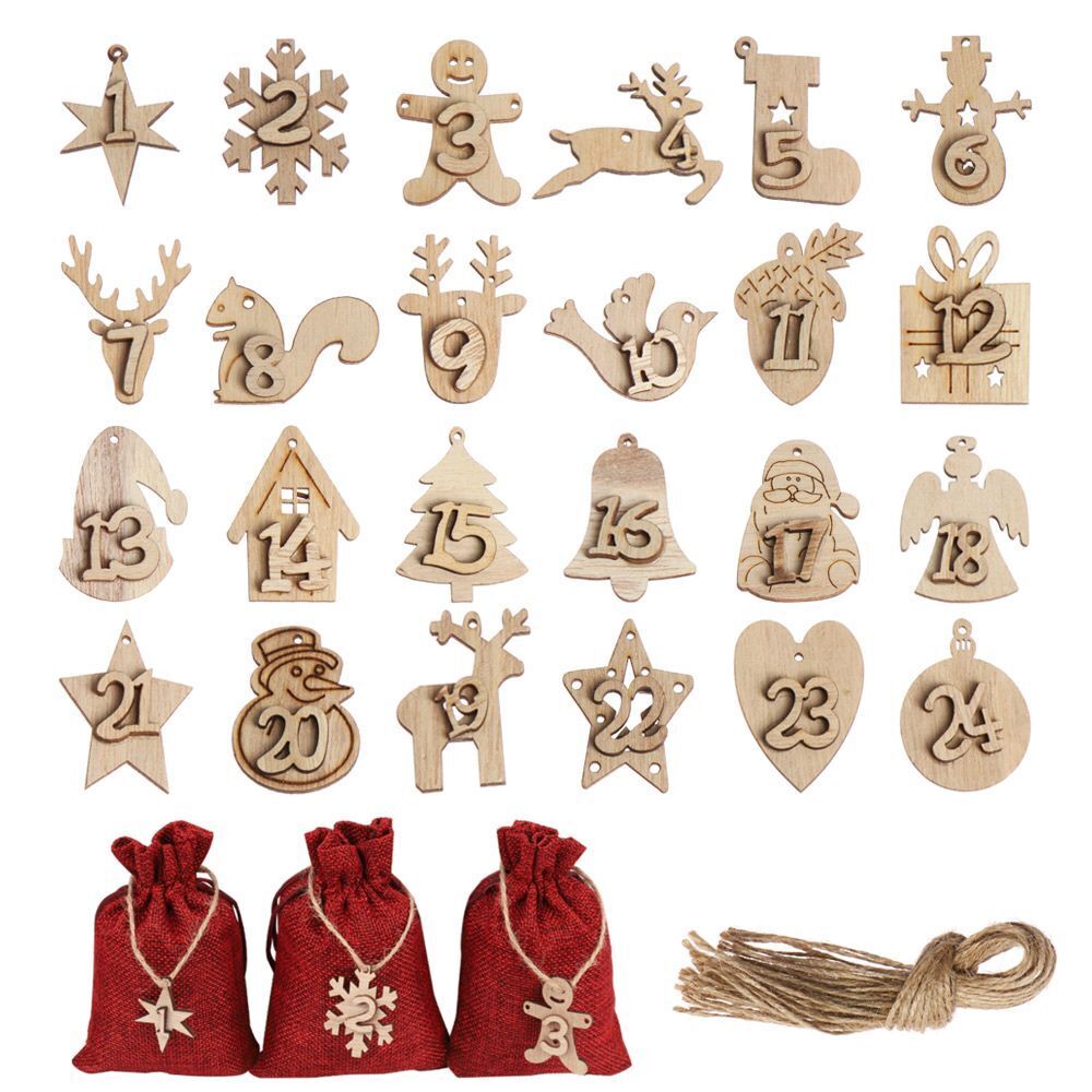 Countdown Hanging Tags Number Label Wooden Pendant Christmas Advent Calendar