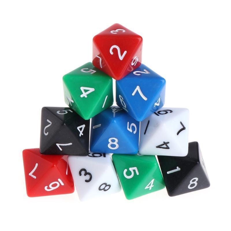 10pcs 8 Sided Acrylic Number Dice Family Party Bar Board Game DND Accessories