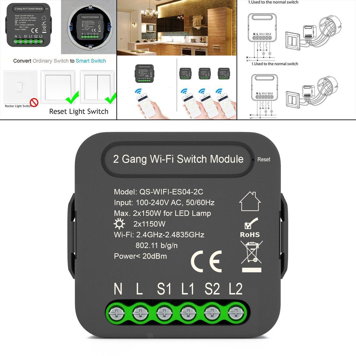 2 Gang WiFi Switch Module for Tuya Timer Switch Device DIY Breaker Module