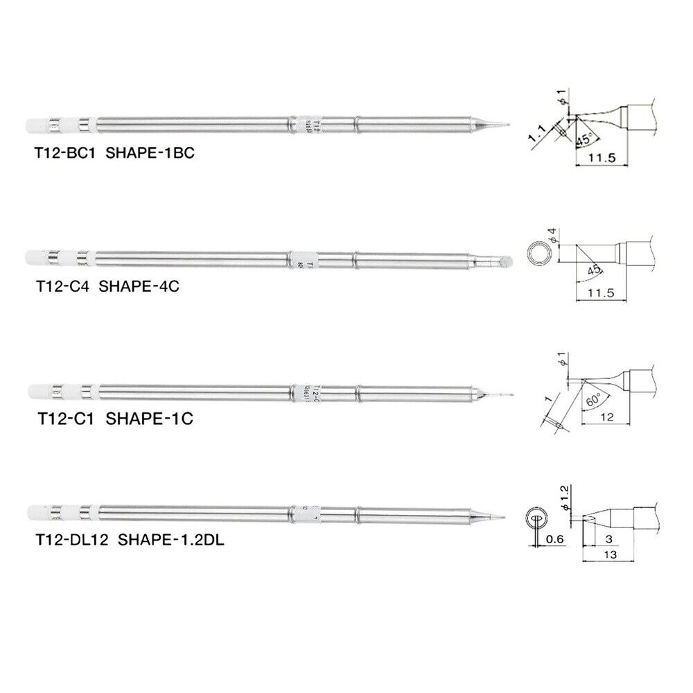 Replacement T12 Solder Iron Tips T12-C4 T12-C1 T12-D12 T12-BC1 Soldering Tool 4X