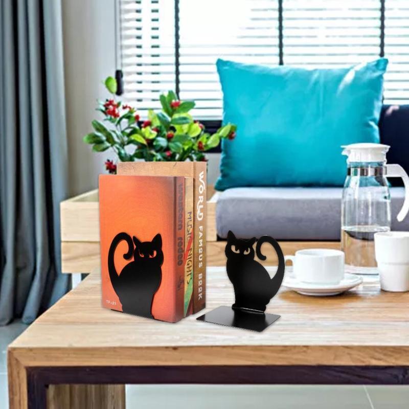 Stylish Hollow-out Cute Cat Metal Bookends for Office Desk Bookends for Bookcase