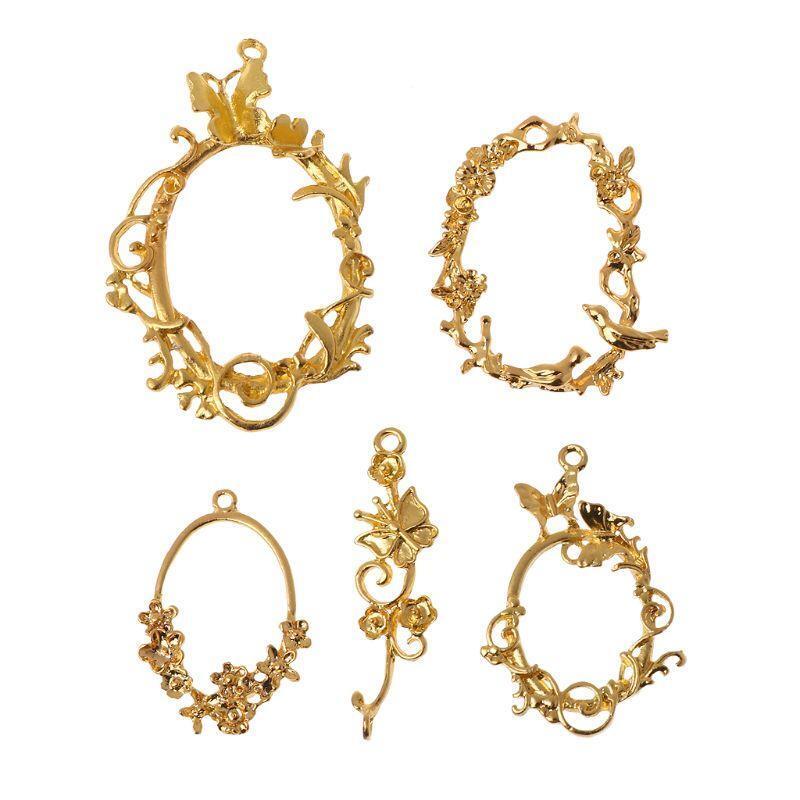 5 Pcs Flower Vine Photo Blank Frame Pendant Bezel Setting for DIY Press Flower