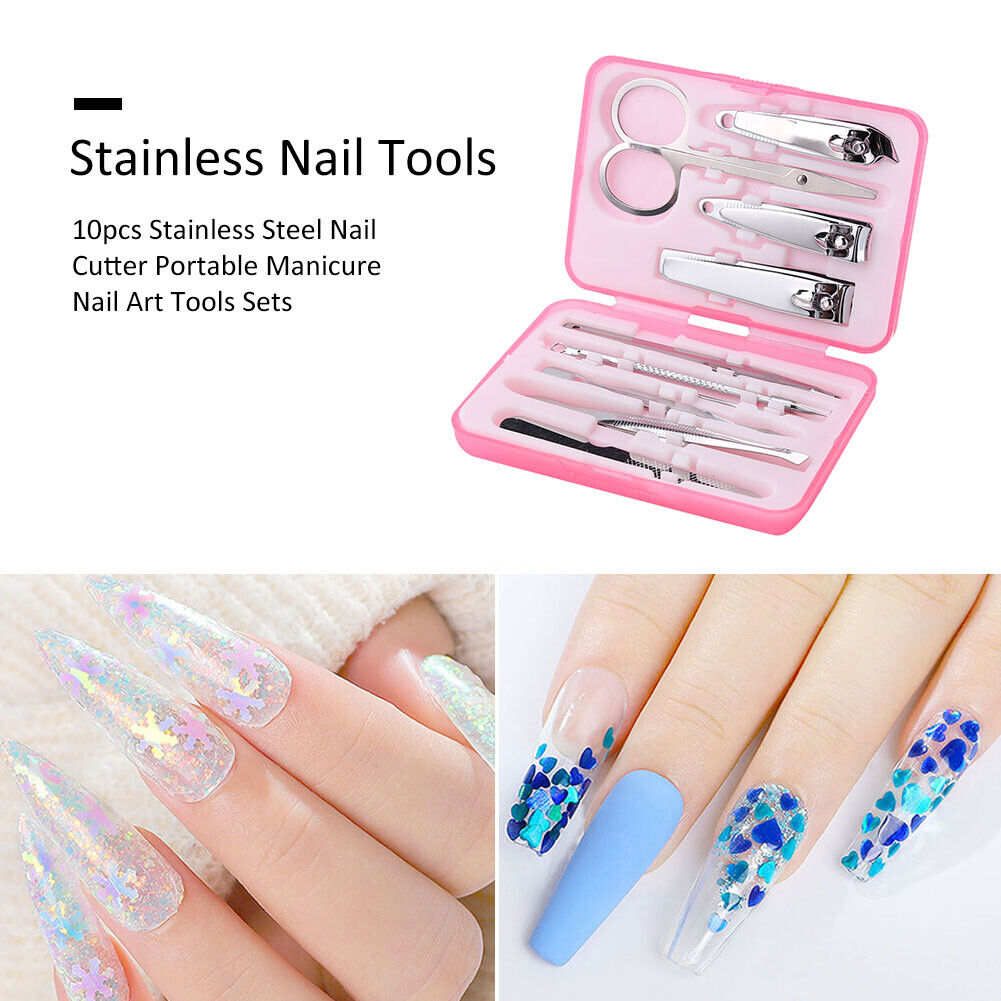 10pcs Stainless Steel Nail Cutter Portable Manicure Nail Art Tools Sets