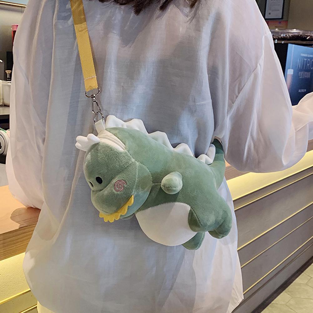 Women Cute Dinosaur Plush Satchel Mini Shoulder Money Phone Bags (Green)