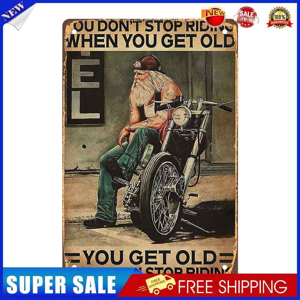 Old Man Riding Motorbike Metal Sign Plaque Wall Posters Decor for Home (B)