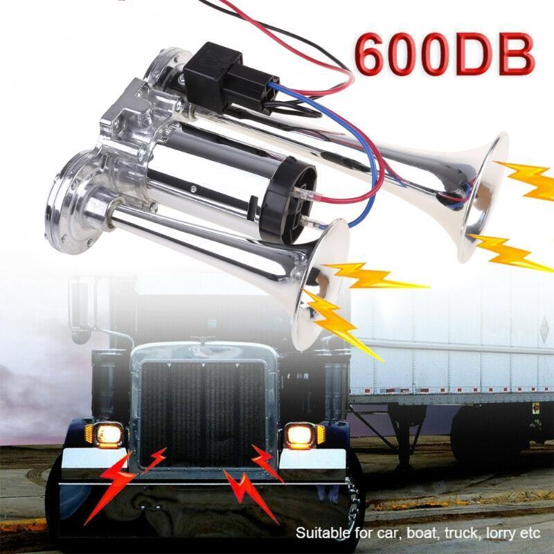 Dual Pipe Trumpet Compressor Bocina for Trucks Cars Automobiles 12V 600DB Horn