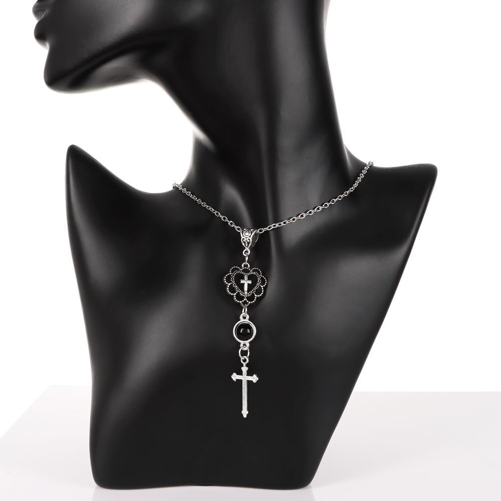 Gifts Women Gothic Religion Heart Pendant Clavicle Chain Jewelry Cross Necklace
