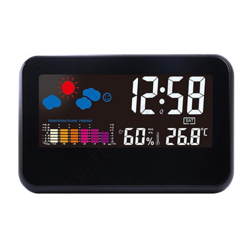 Desktop Weather Clock Alarm Colorful LCD Screen Sound Control Backlight Digital
