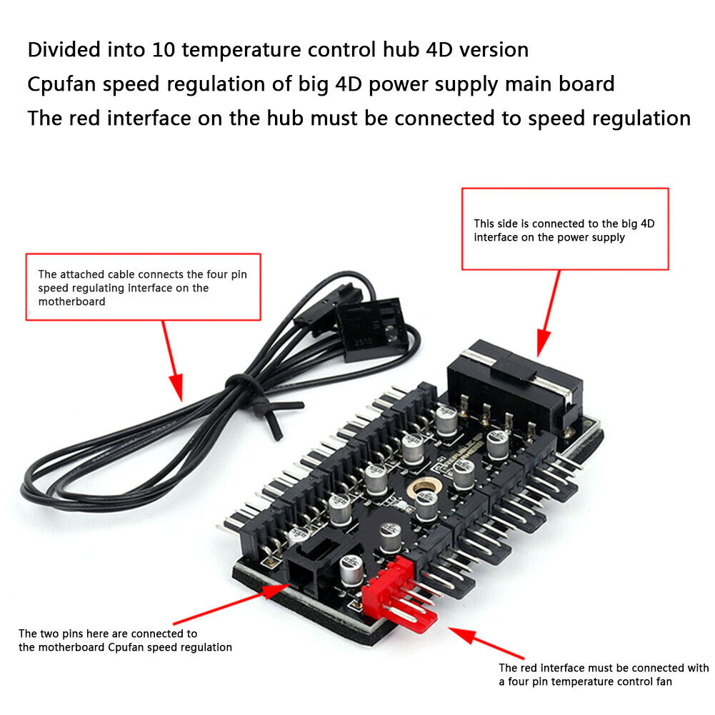 Motherboard PWM Cooler Fan HUB Splitter PC Speed Controller Adapter (4 Pin)