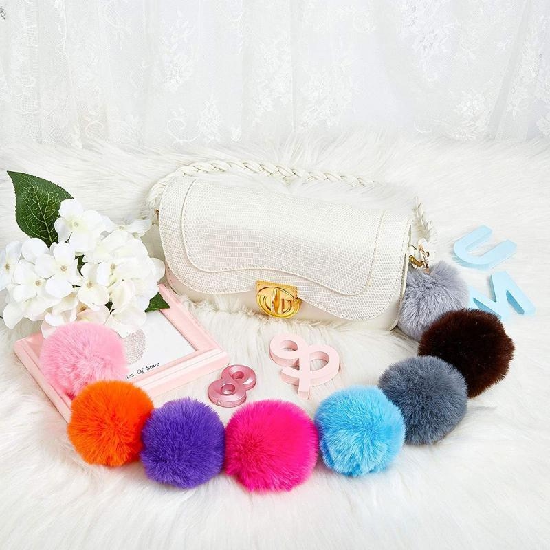 50 Pcs Pom Pom Fluffy Keyrings Soft Plush Charm Keyring Colorful Keychain Ball