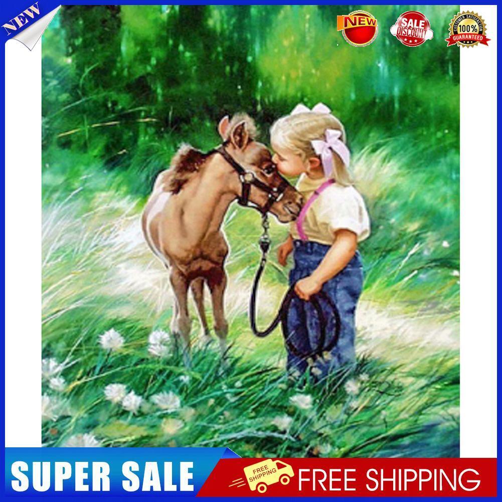 Donkey and Girl DIY Diamond Painting Cross Stitch Embroidery Mosaic Picture