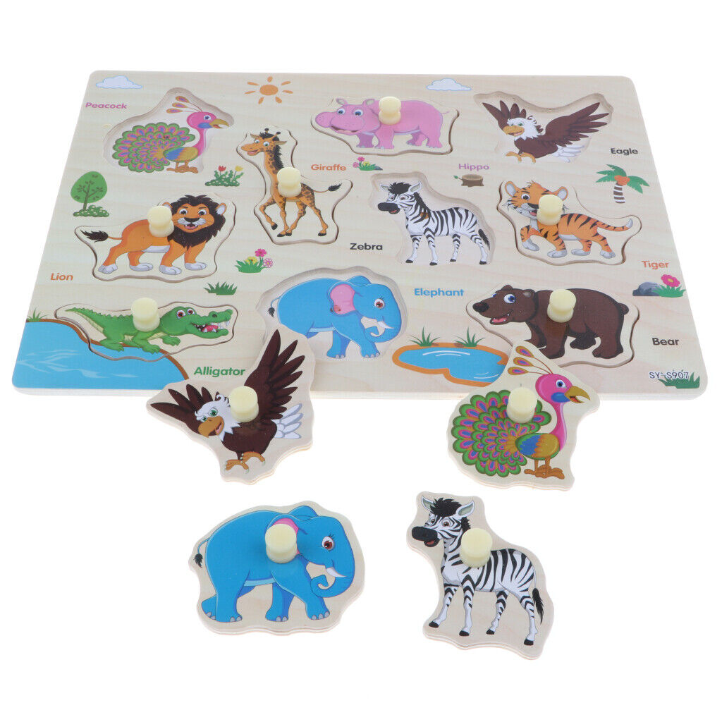 2 Pack Wooden Peg Puzzle  Preschool Educational  & Farm Animals