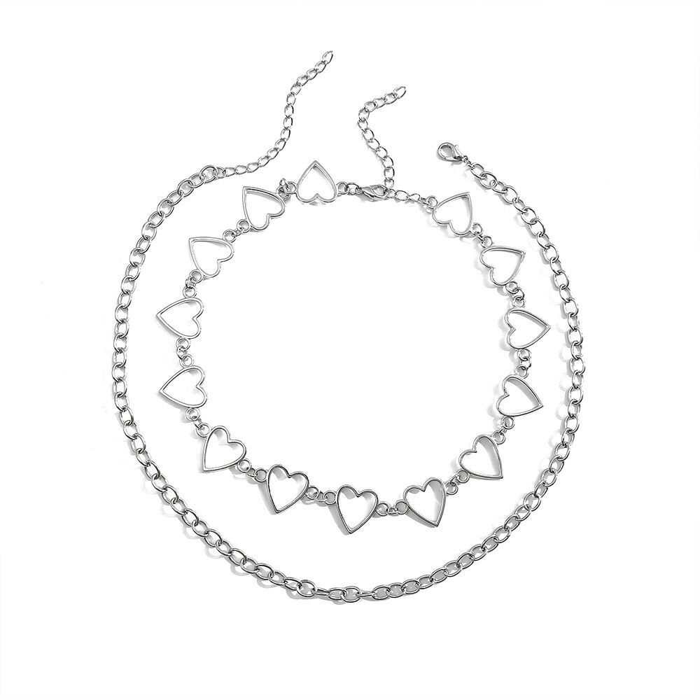 Steel  Chain Women Men Hollow Heart Necklace Punk Choker Collar Long Chain