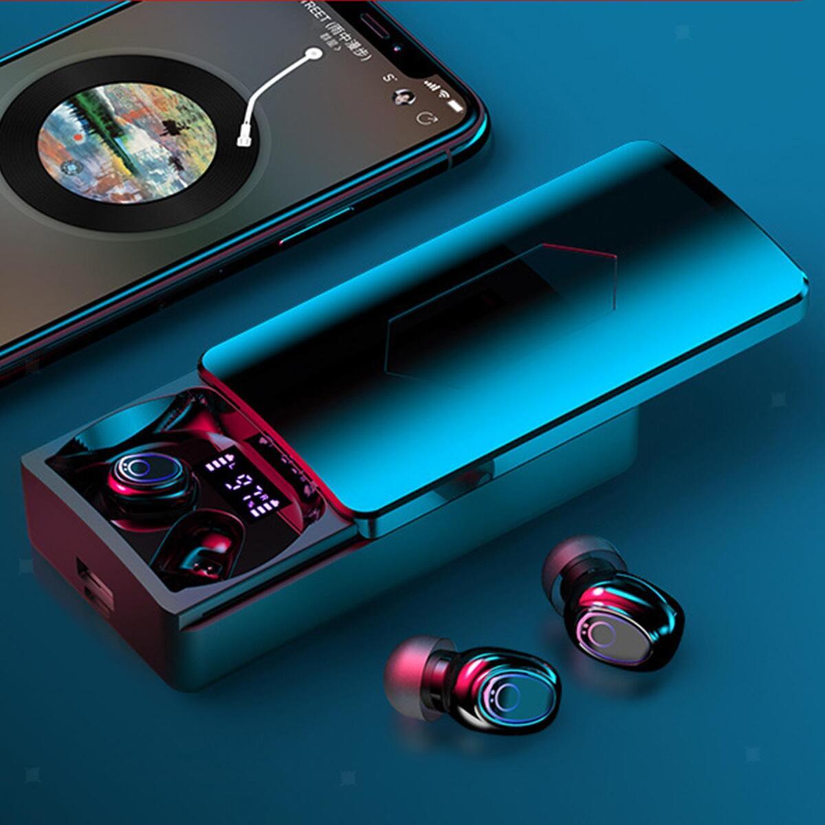 Wireless Earbuds w/ Power Bank Mini IPX7 in-Ear Earphones Noise Cancelling