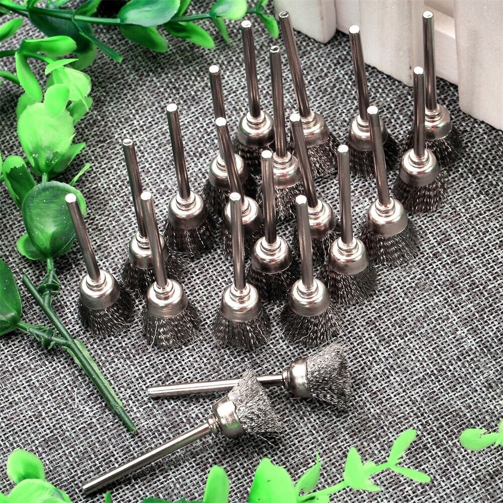 20pcs 15mm Steel Wire Cup Polishing Buffing Brushes Grinder Power Rotary Tools