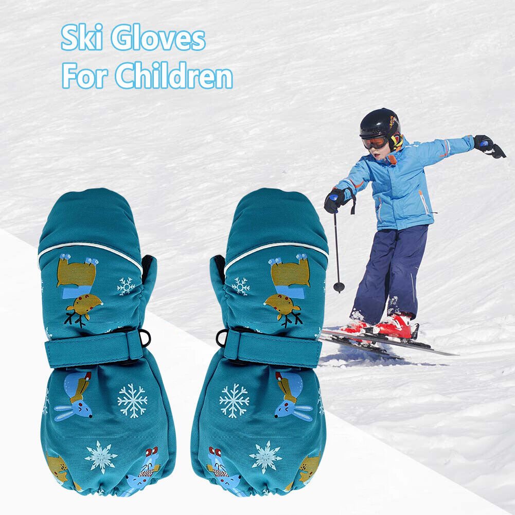 1 Pair Cartoon Kids Non-Slip Ski Gloves Long-Sleeved Winter Mittens (Green)
