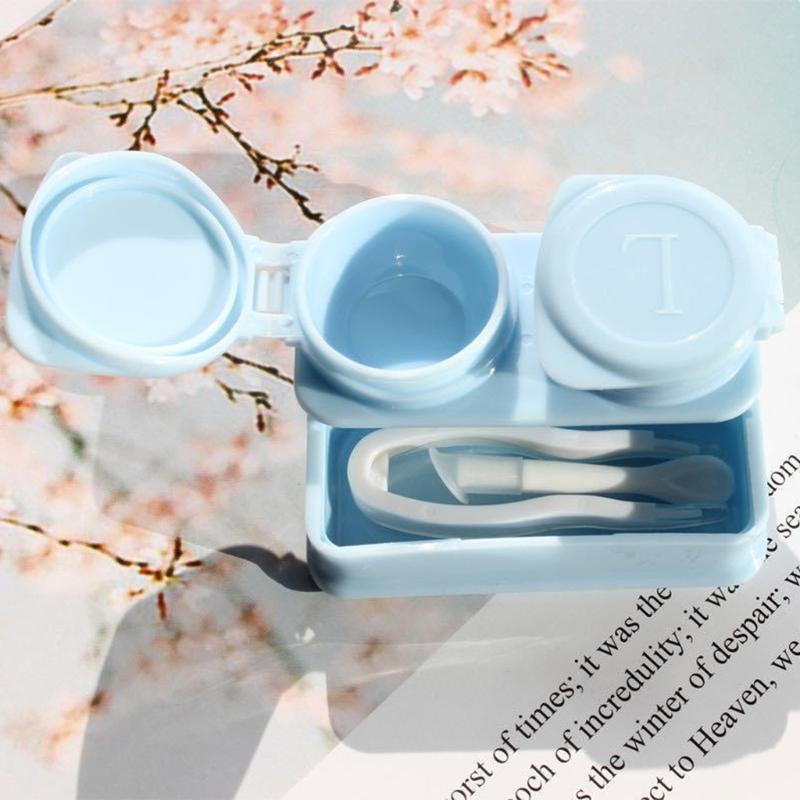 Cute Contact Lens Case Box Holder Container Storage with Tweezers Wear Stick