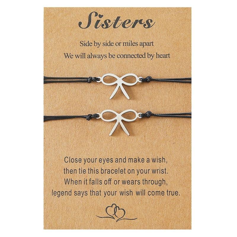 2x Girls Jewelry Bow-knot String Charm Bracelets Sister Bracelet Friendship Gift