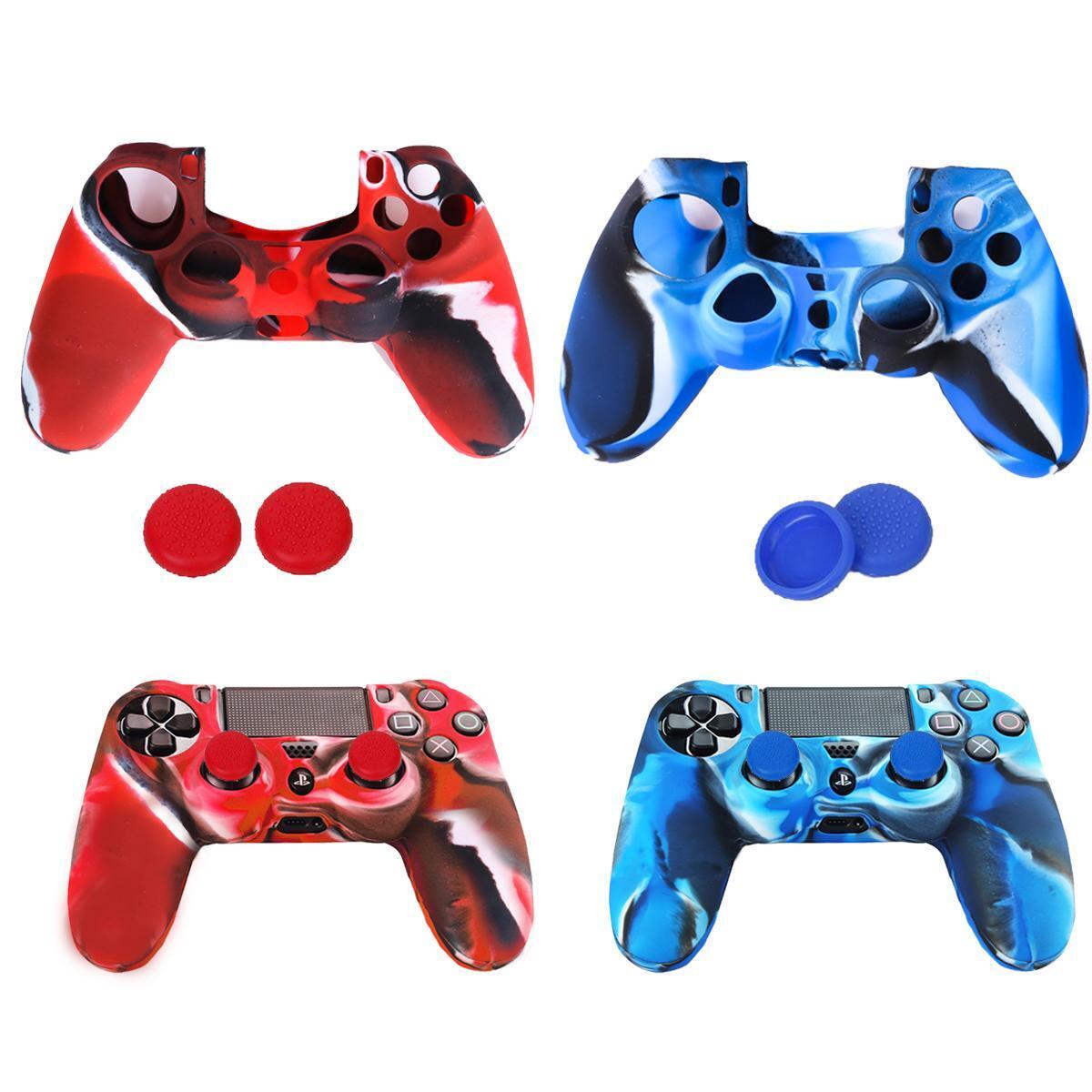 2 SiliconeSkin CaseCover & 4 Joystick ThumbstickCaps for SonyPS4 Controller
