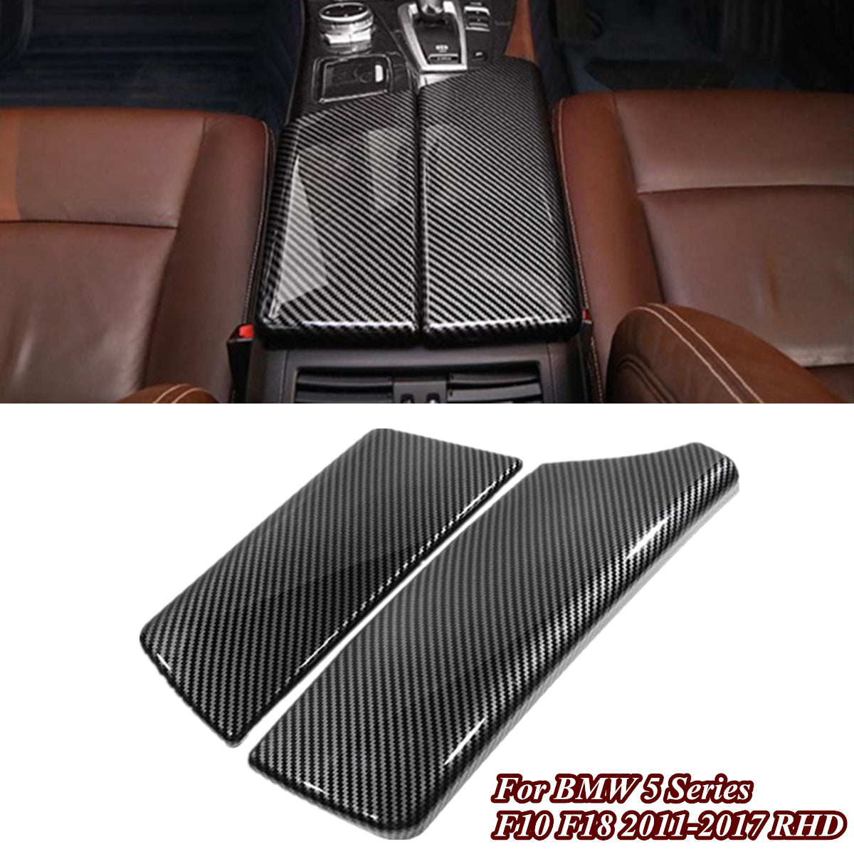 Carbon Fiber Look Console Armrest Cover Pad For BMW 5 Series F10 F18 2011-17 RHD