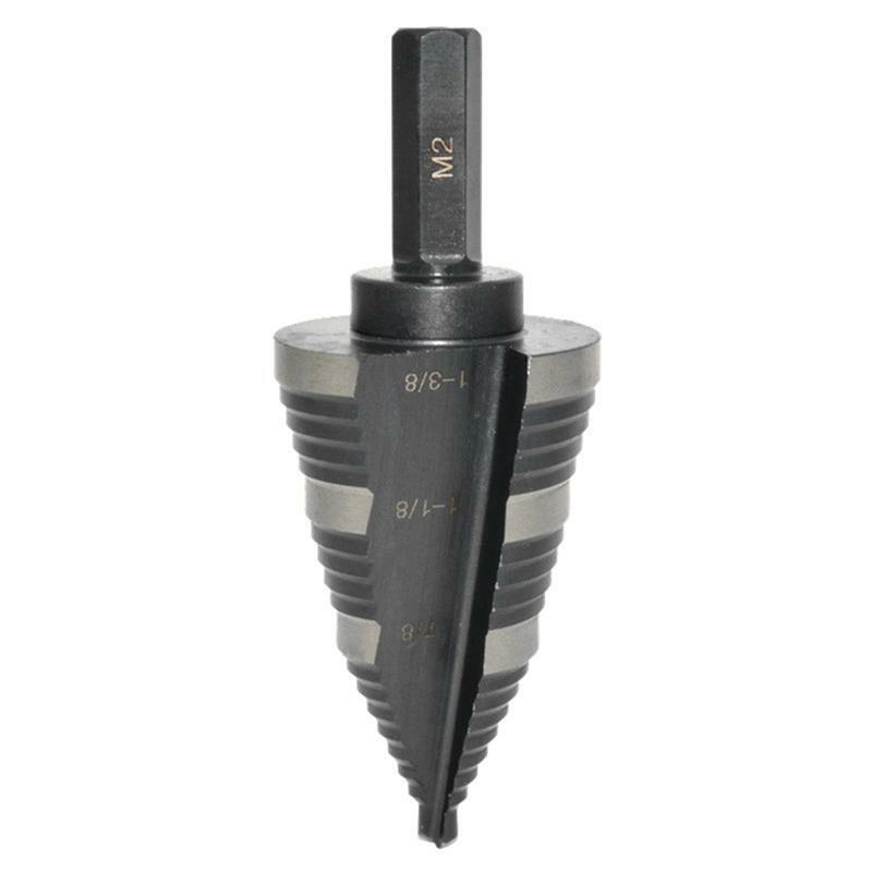 Dual-Fluted Stepper Bit 3/8" Hex Shank 7/8 to 1-3/8" for Cutting Metals Plastic