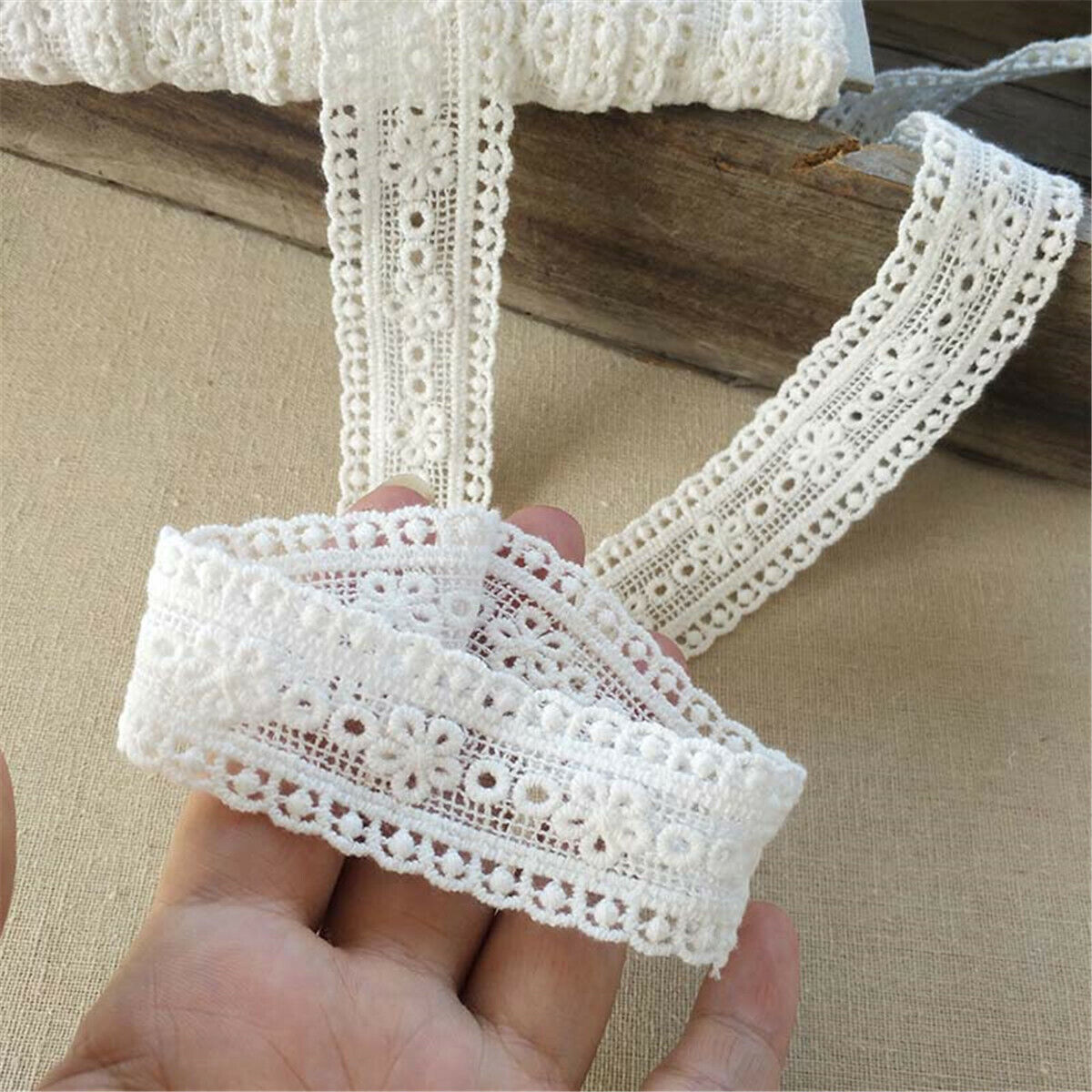 1 Yd Embroidered White Cotton Plum Floral Lace Edge Ribbon Trim Sewing DIY Craft