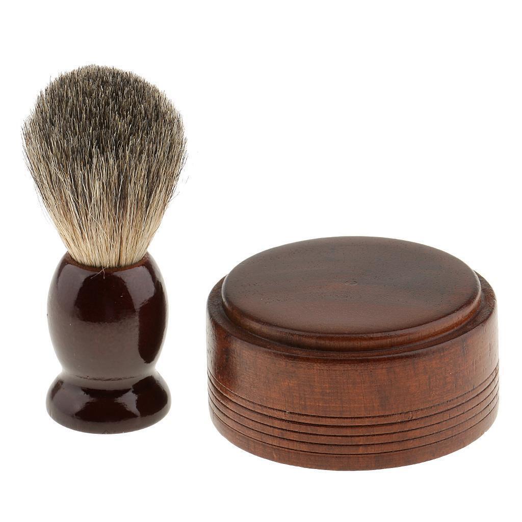 Wooden Men's Shaving Brush with Shave Mug Bowl Barber Beard Soap Cup Set
