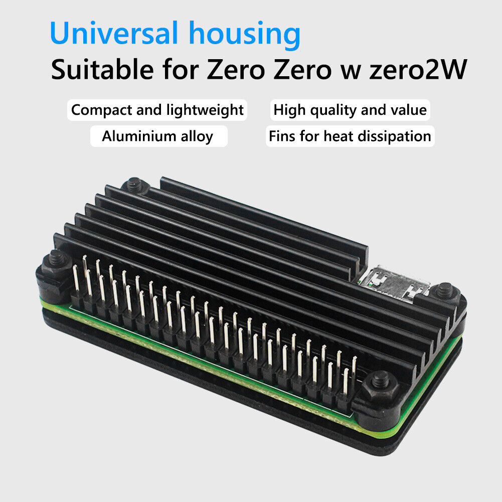 For Raspberry Pi Zero 2W Aluminum Shell Kit w/Vertical Pin Header (Black A)