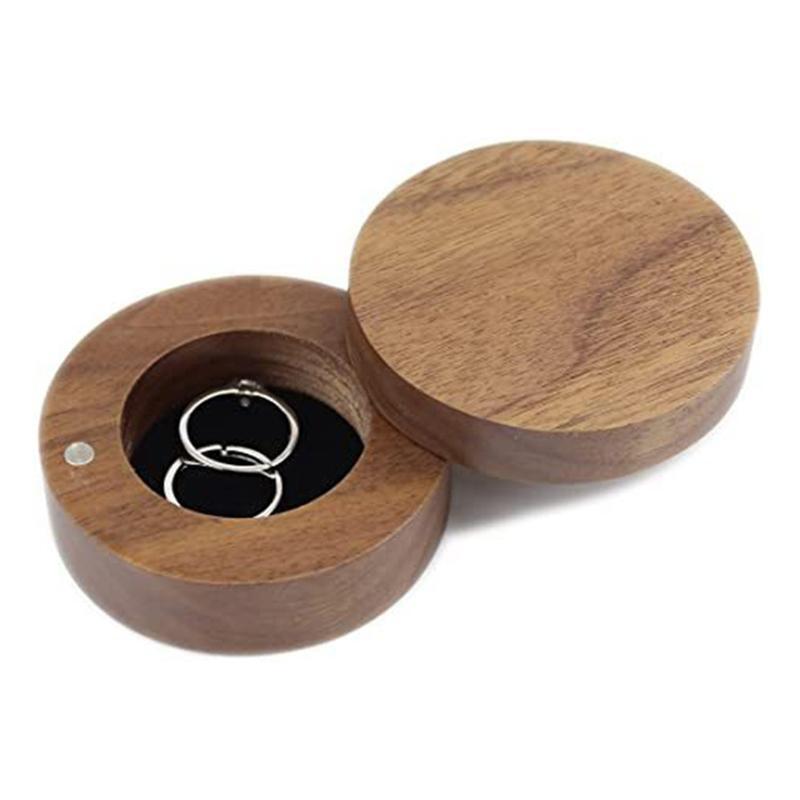 Natural Wooden Ring Case Presentation Box Rotatable for Wedding Photograph Props