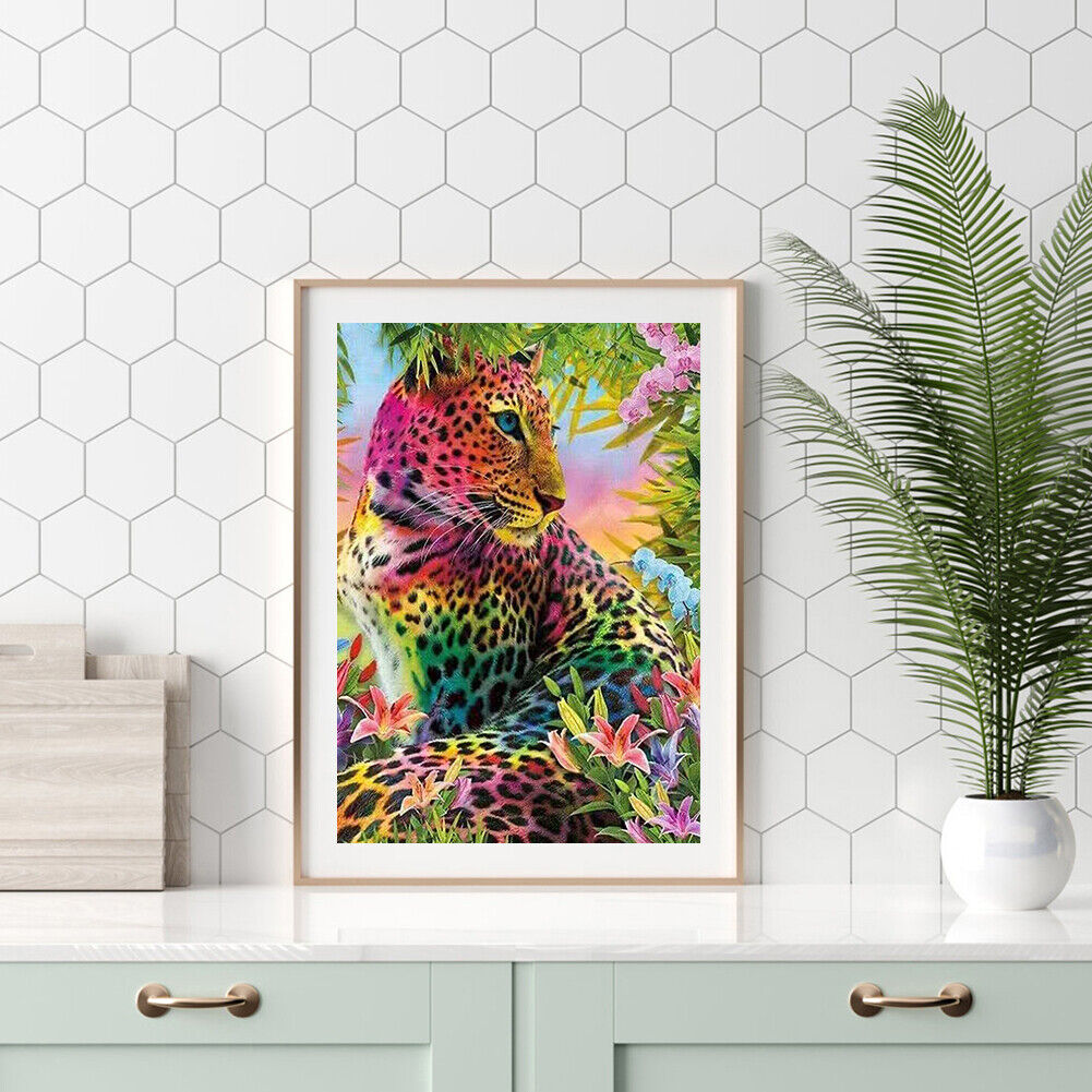 DIY Color Panther Animal Full Drill Round Diamond Painting Kit Room Decor