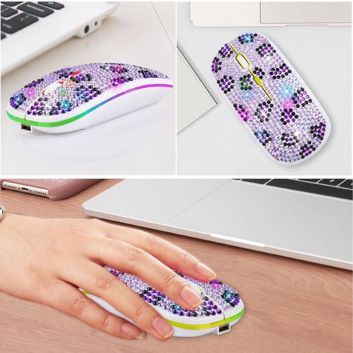 Colorful 3 Adjustable DPI Crystal Rhinestone Portable Rechargeable 1600DPI