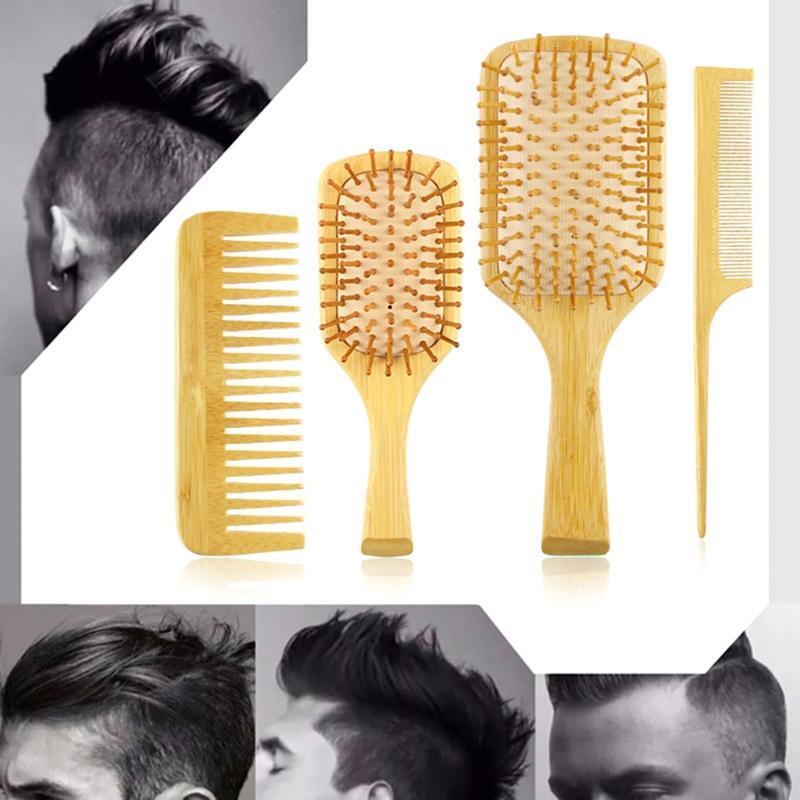 4pcs Bamboo Anti-Static Comb Detangling Hair Brush Scalp Massage Combs Styling