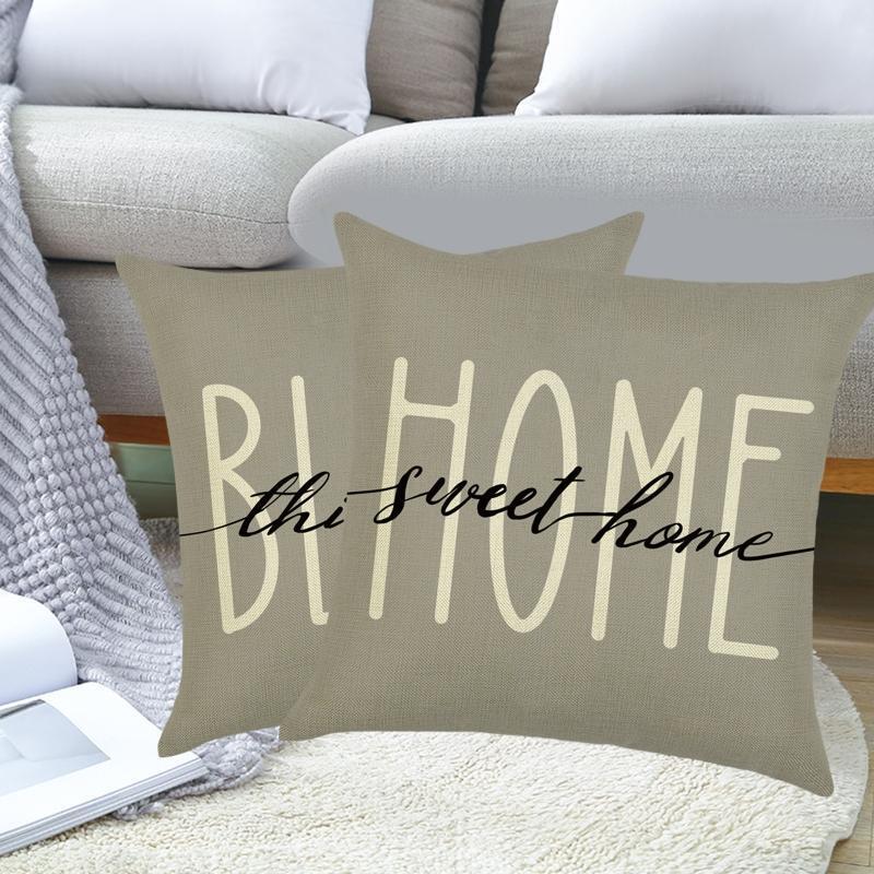 Linen Pillow Covers 4pcs/set Letters Vase Plant Eucalyptus Leaves Pillowcase