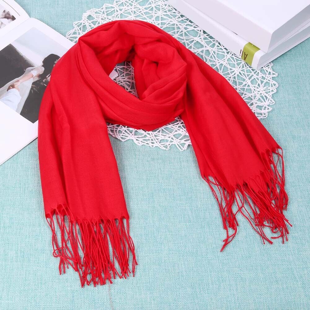 Fashion Women Solid Color Tassel Long Scarf Winter Warm Shawl Gift (Red)-24